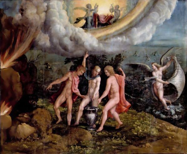 Jupiter, Neptune And Pluto Drawing Lots For Their Kingdoms Oil Painting by Giulio Romano (Orbetto)