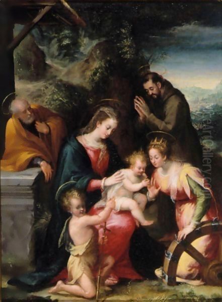 The Mystic Marriage Of Saint Catherine With Saints Francis, Joseph And The Infant Saint John The Baptist Oil Painting by Lavinia Fontana