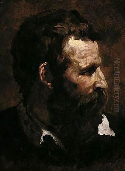 Head Of A Bearded Man In Profile Oil Painting by Domenico Beccafumi