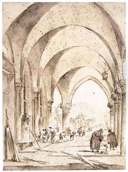 View Through The Portico Of The Doge's Palace, Venice Oil Painting by Francesco Guardi