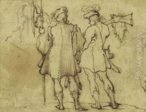 Two Soldiers Seen From Behind Oil Painting by Agostino Tassi