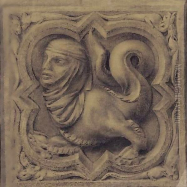 A Study Of A Gothic Stone Carving Oil Painting by John Ruskin