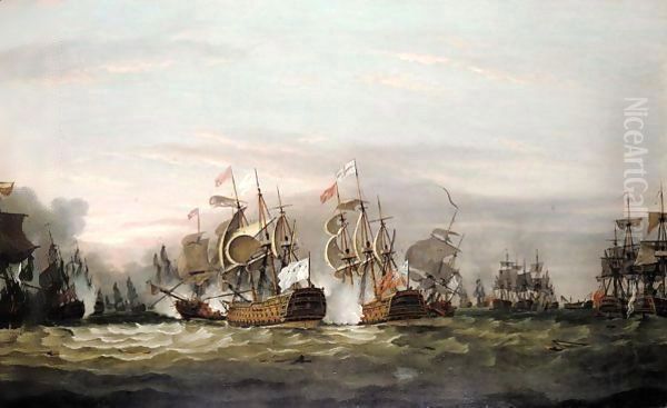 The French flagship under attack at the battle Oil Painting by Thomas Luny