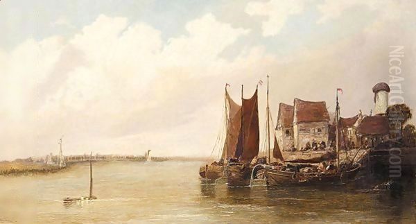 On the maas near dordrecht Oil Painting by Arthur Joseph Meadows