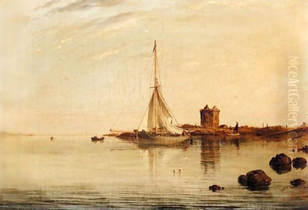 Arran from the Ayrshire coast Oil Painting by William Clark Of Greenock