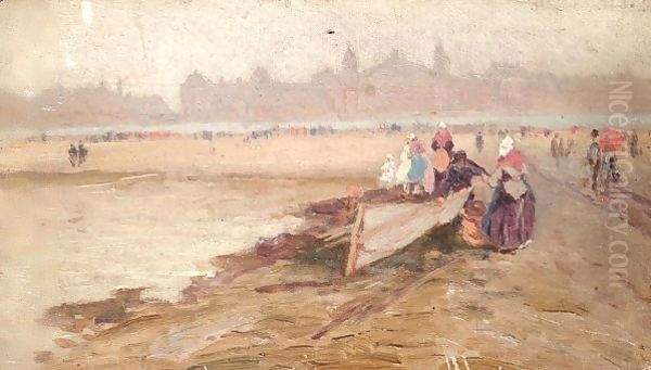 Beach scene Oil Painting by Eduardo de Martino