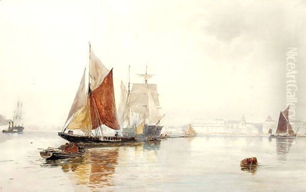 A hazy morning off Greenwich Oil Painting by Thomas Bush Hardy