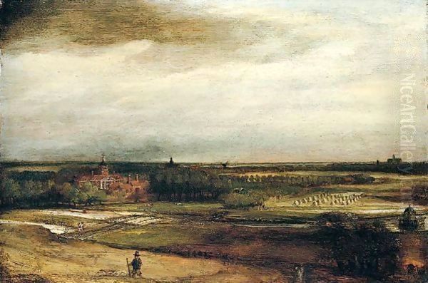 Landscape with the goldweigher's field, Haarlem beyond Oil Painting by Philips Koninck