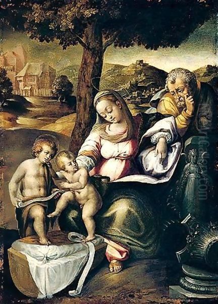 Holy family with the infant Saint John the baptist Oil Painting by Raphael (Raffaello Sanzio of Urbino)