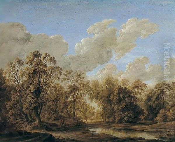 A landscape with a pond at the margin of wood Oil Painting by Alexander Keirincx