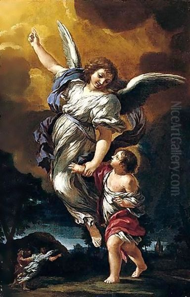 The guardin Angel Oil Painting by Pietro Da Cortona (Barrettini)