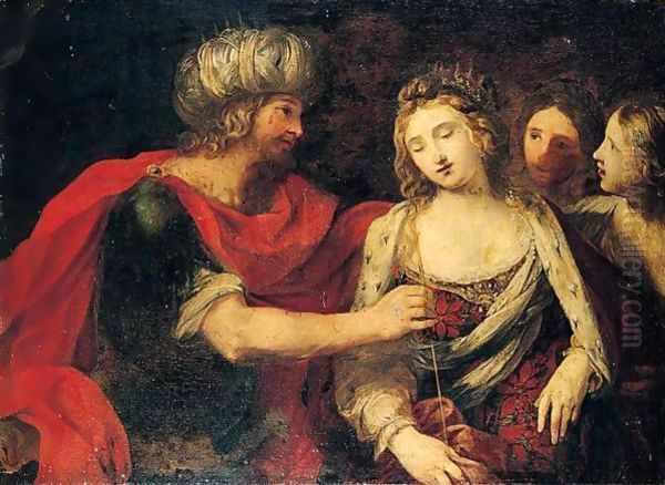 Esther before Ahasuerus Oil Painting by Giovanni Andrea Sirani