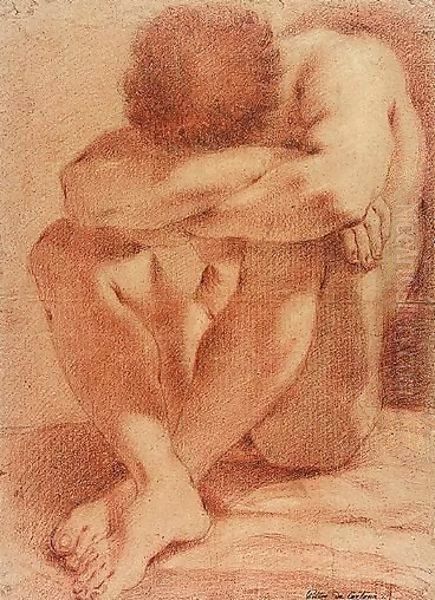 Male nude seated Oil Painting by Domenico Maria Canuti