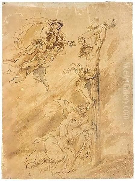 The Crucifixion with god the father Oil Painting by Giovanni Benedetto Castiglione