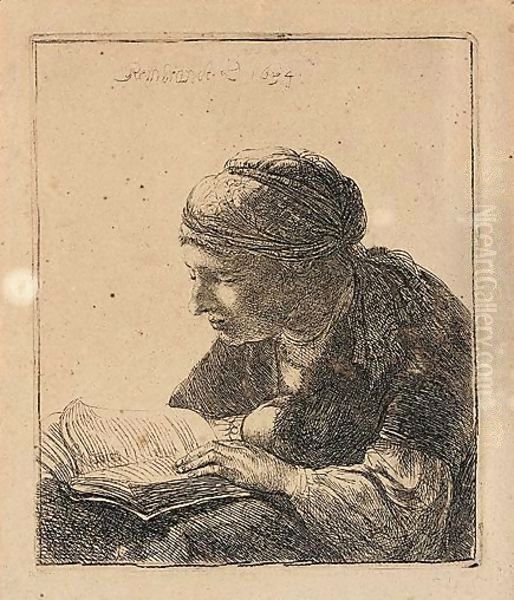 Woman Reading Oil Painting by Rembrandt Van Rijn