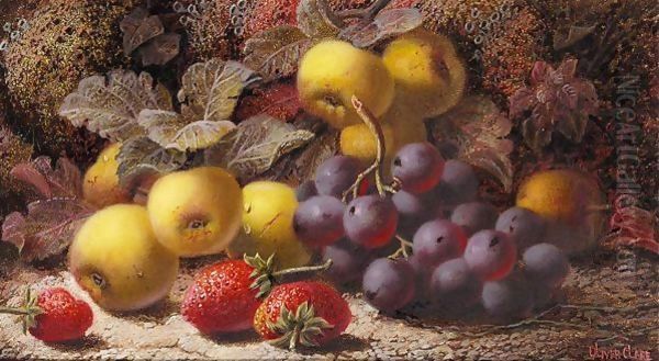 Still Life With Strawberries And Grapes Oil Painting by Oliver Clare