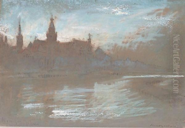 Nijmegen, Rhine Oil Painting by Albert Goodwin