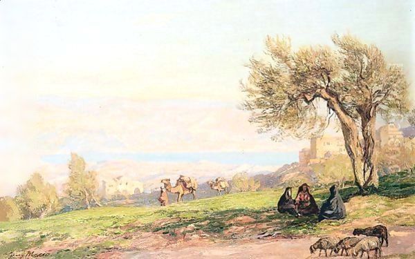 Shepherds Resting In The Shade Of A Tree Oil Painting by Georg Macco