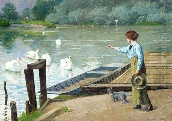 Feeding The Swans Oil Painting by Roger-Joseph Jourdain