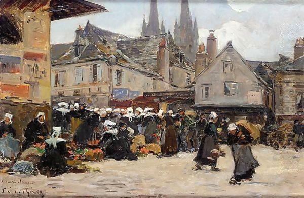 Market At Quimper Oil Painting by Fernand Marie Eugene Legout-Gerard