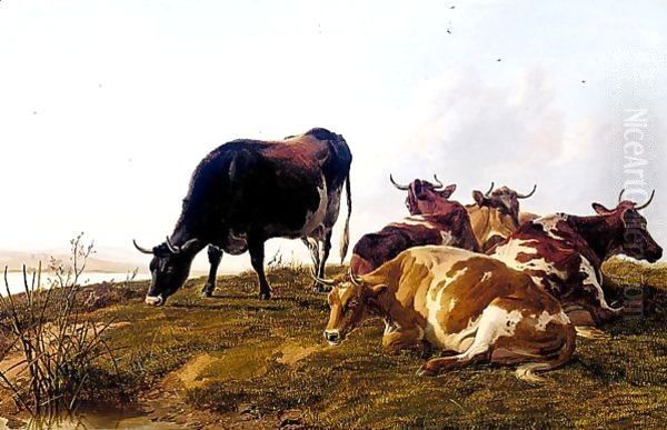 Cattle Resting Beside A River Oil Painting by Thomas Sidney Cooper