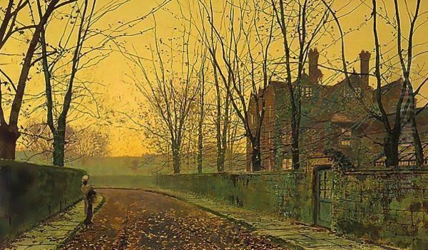 An Autumnal Evening Glow Oil Painting by John Atkinson Grimshaw