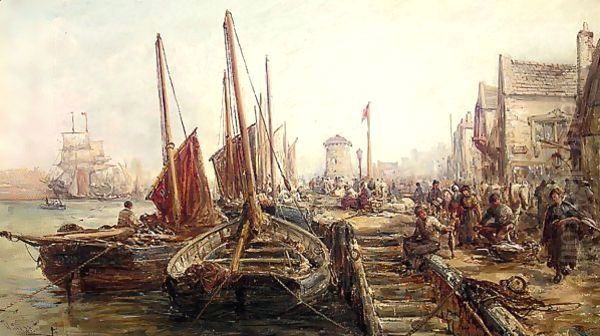 Peel Harbour, Isle-Of-Man Oil Painting by William Edward Webb