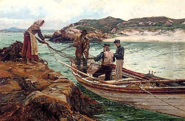 Landing The Catch Oil Painting by William Henry Bartlett