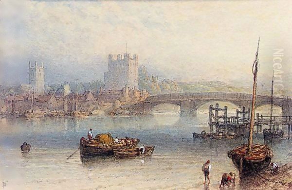 Rochester From The River Oil Painting by Myles Birket Foster