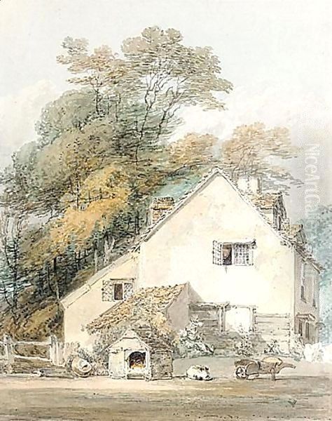 A Dog Asleep By Its Kennel Outside A Cottage Oil Painting by Joseph Mallord William Turner