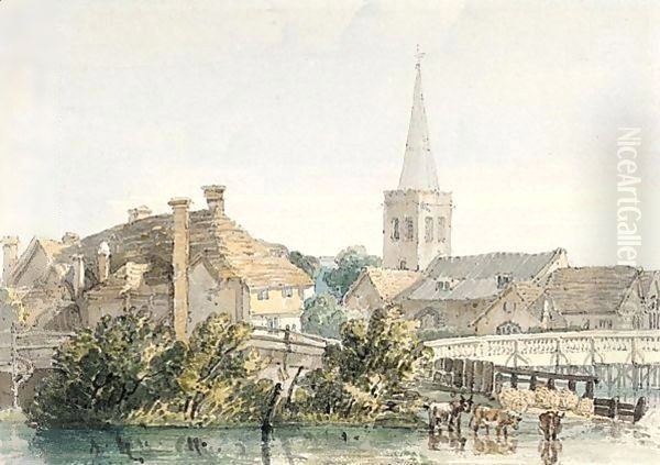 Marlow, Buckinghamshire, From Across The River Thames Oil Painting by Thomas Girtin