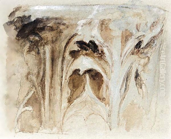 A Study Of A Gothic Capital Oil Painting by John Ruskin