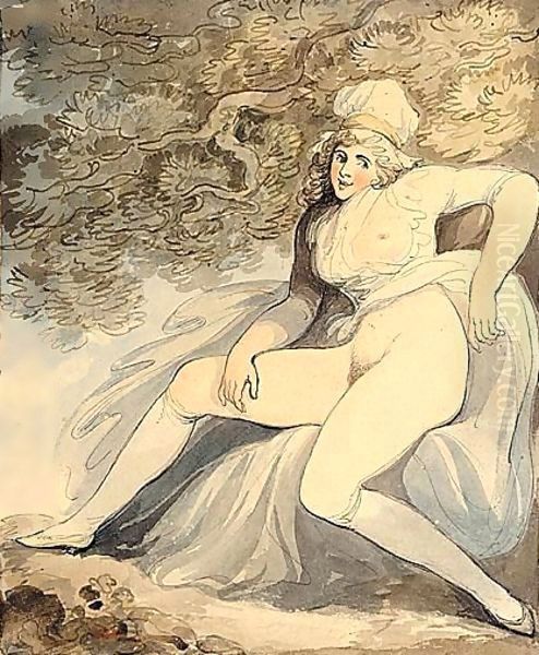 A Lady Under A Tree Oil Painting by Thomas Rowlandson