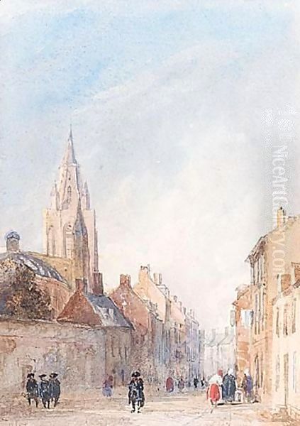 A French Street Oil Painting by David Cox