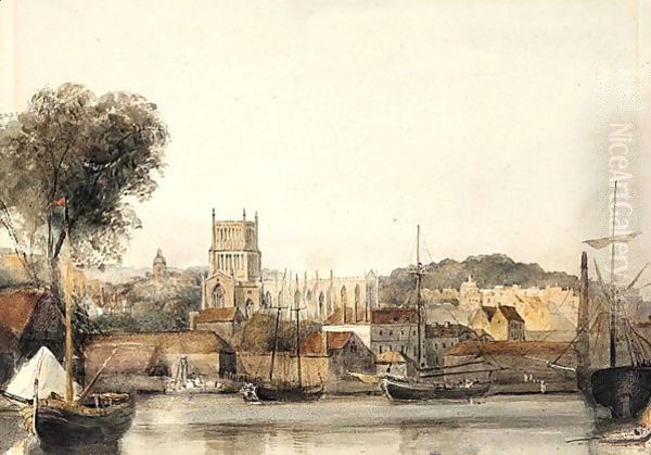 Bristol Cathedral From Wapping Looking Across Canon's Marsh Oil Painting by Peter de Wint