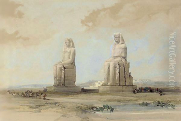 Statues Of Memnon In The Plain Of Thebes Oil Painting by David Roberts