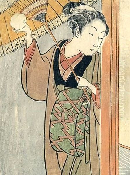 Shunga Yuki No Mado. Neige A La Fenetre Oil Painting by Suzuki Harunobu