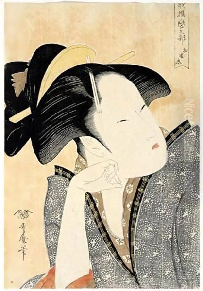 Mono Omou Koi. L'Amour Pensif Oil Painting by Kitagawa Utamaro