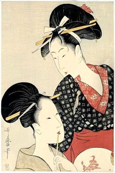 Deux Jeunes Femmes Oil Painting by Kitagawa Utamaro