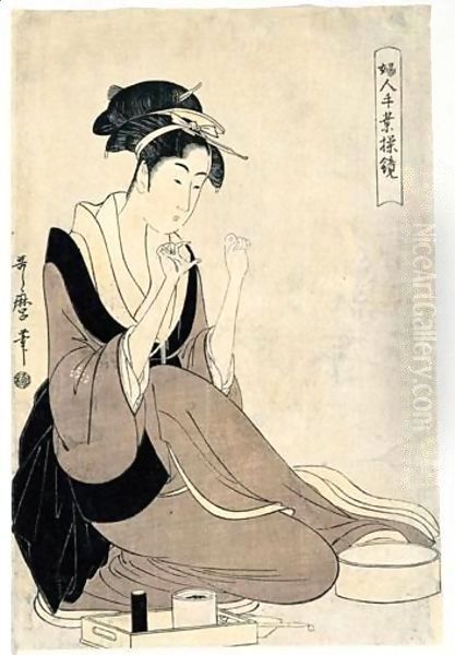 Jeune Fille Mesurant Des Fils De Soie Oil Painting by Kitagawa Utamaro