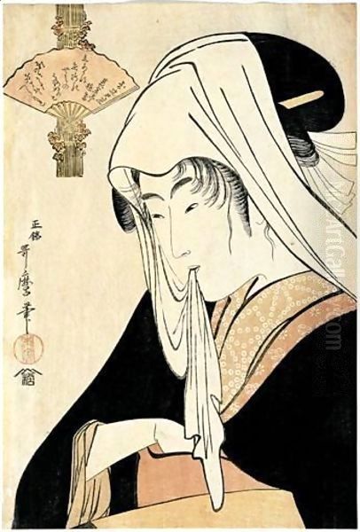 Tsuji-Gimi Ni Yosuru. Une Jeune Fille Des Rues Et L'Amour Oil Painting by Kitagawa Utamaro