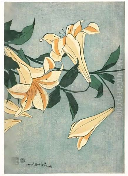 Lys Oranges Et Roses Oil Painting by Katsushika Hokusai