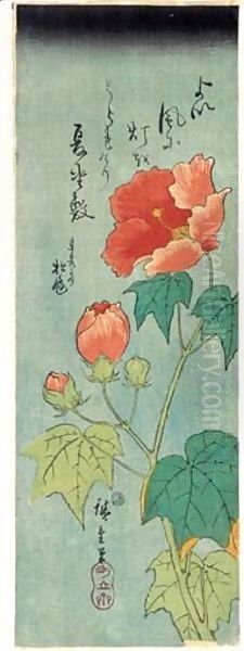 Fuyo. Hibiscus En Fleurs Oil Painting by Utagawa or Ando Hiroshige