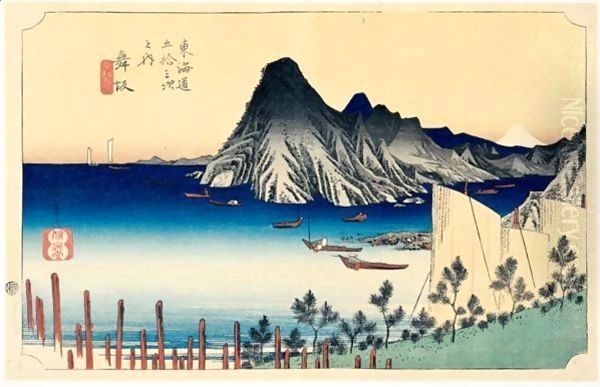 Maisaka Imakiri Shinkei. Vue Exacte D'Imakiri Oil Painting by Utagawa or Ando Hiroshige