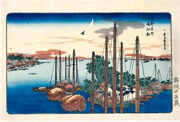 Tsukudajima Hatsu Hototogisu. Le Premier Coucou De L'Annee Dans L'Ile De Tsukuda Oil Painting by Utagawa or Ando Hiroshige