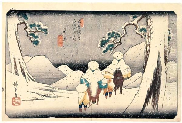 Oi. Quarante-Septieme Relais Oil Painting by Utagawa or Ando Hiroshige