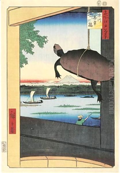 Fukagawa Mannenbashi. Le Pont Mannen A Fukagawa Oil Painting by Utagawa or Ando Hiroshige