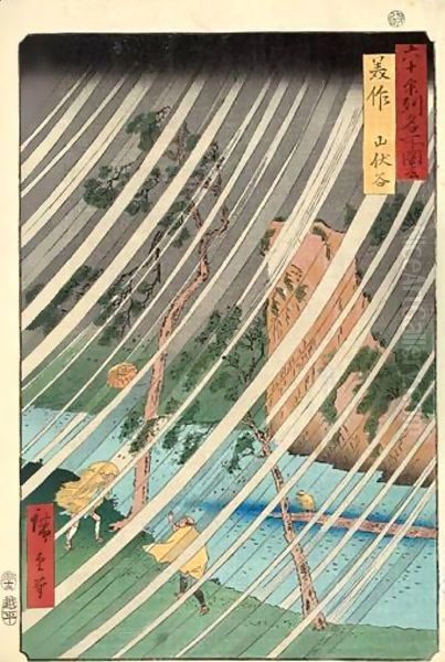 Mimasaka Yamabushidani. Dans La Vallee Des Yamabushi, Province De Mimasaka Oil Painting by Utagawa or Ando Hiroshige