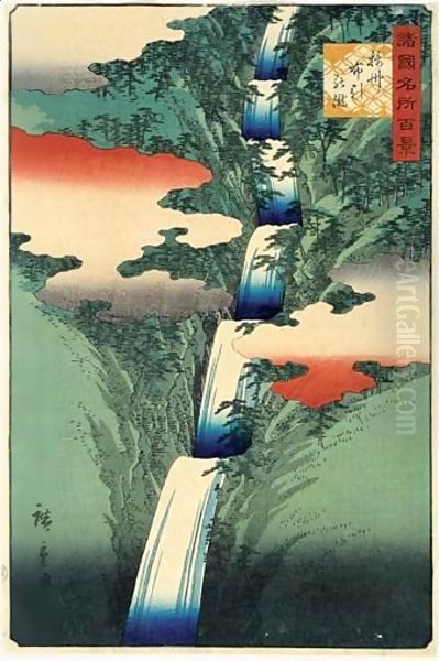 Sesshu Nunobiki No Taki. La Cascade De Nunobiki Dans La Province De Setsu Oil Painting by Utagawa or Ando Hiroshige