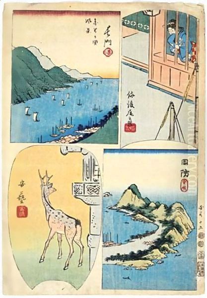 Dessins Preparatoires Et Estampe Harimaze Correspondante Oil Painting by Utagawa or Ando Hiroshige